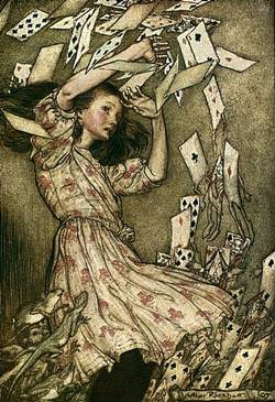 Alice in Wonderland attacked by cards