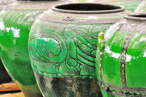 Green Chinese Glazed Pots